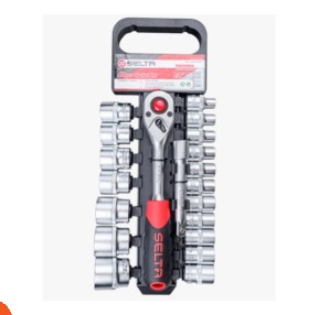 طقم لقم 20 قطعة مقاسات من 8 الى 32 مع يد سيستم نص بوصة + وصلة تطويل 125 مم  تايواني ماركة SELTA