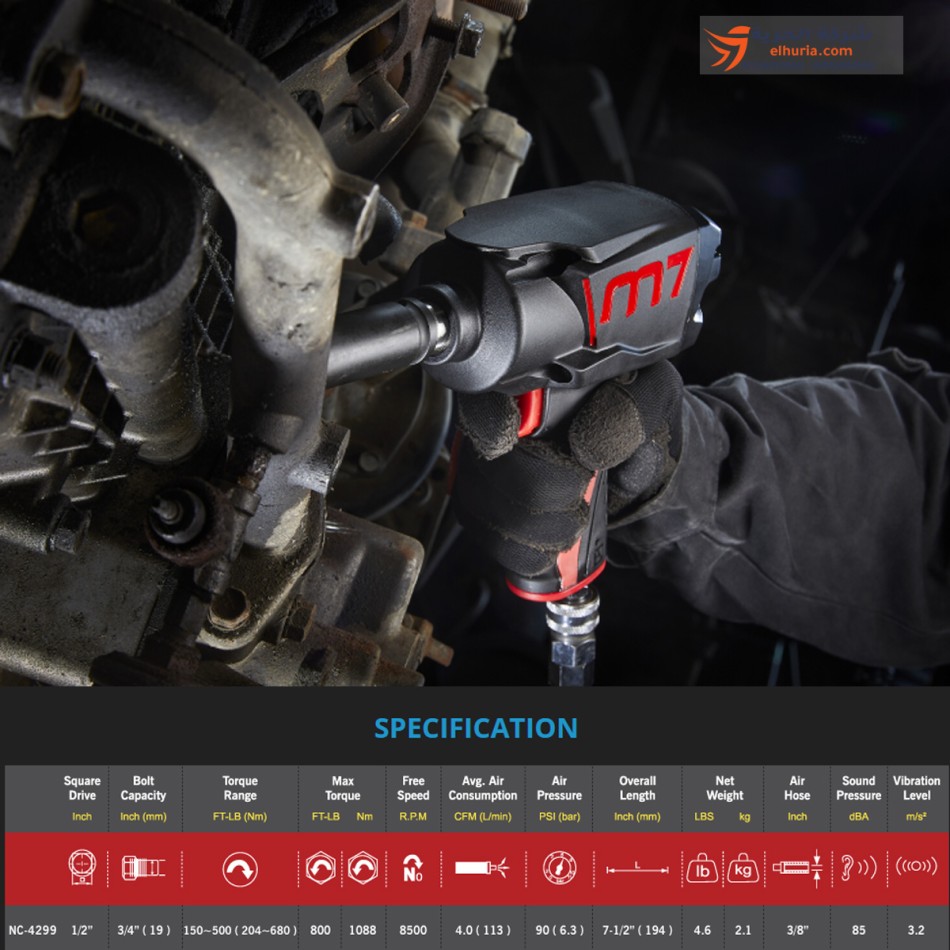 M7 square wrench 1/2" torque 1088 Nm - 8500 rpm
