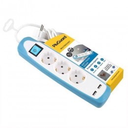 مشترك 3 عين 2 مخرج USB ابیض جراب سیلیكون للحمايه من الصدمات- كابل 2متر- من بلوجارد M-316 - قدرة 16امبير من باور لوك