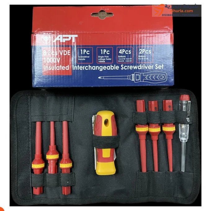 Set of 6 insulating screwdrivers, 1000 volts + variable handle + Chinese pocket test screwdriver, APT brand