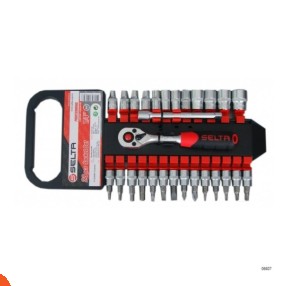 طقم لقم 1/4 28 قطعة + يد سيستم اوتوماتيك 1/4 بوصة  + وصلة تطويل 100 مم تايواني ماركة SELTA