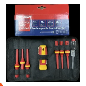 طقم 6 مفكات عازل 1000فولت + يدمتغير + مفك تيست جيب صيني ماركة APT