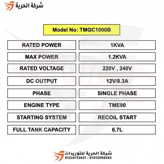 Gasoline Electric Generator 1.0 KW MARQUIS Model TMGC1000B